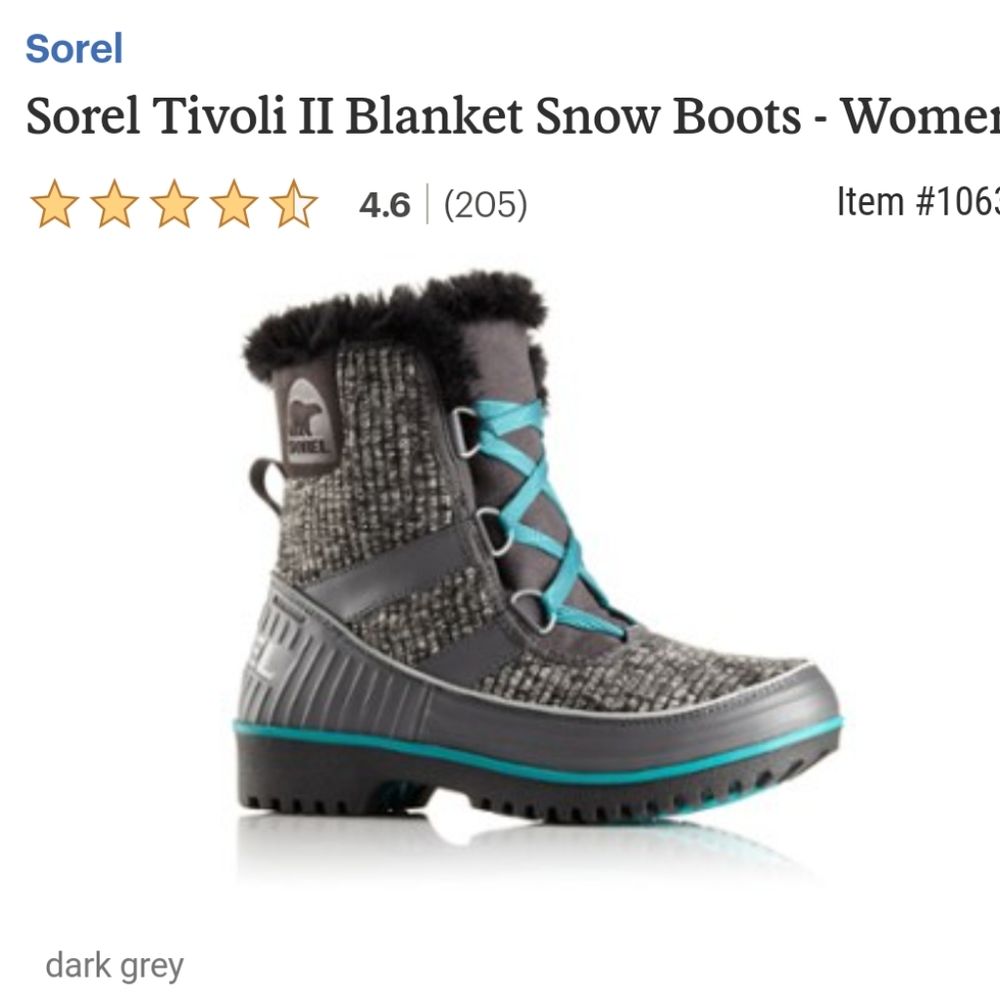 Sorel Tivoli II blanket boot in dark grey, size 8